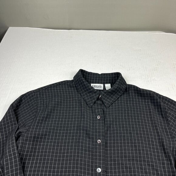 Chicos Design 3/4 Sleeve Button Down Shirt Plaid Casual Comfort Slit Top 2 LARGE - Picture 3 of 10